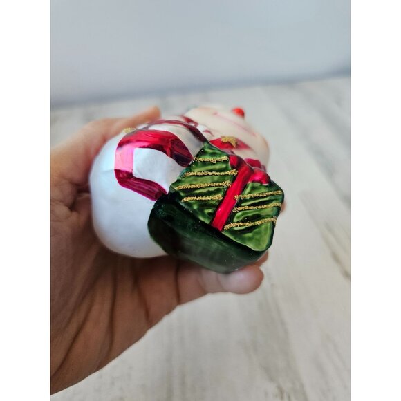 Glass snowman present peppermint red glitter ornament Xmas tree - Picture 10 of 10
